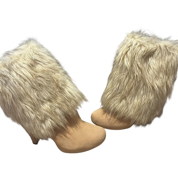 Colin Stuart Removable Faux Fur Ankle Booties Women's 10B Tan Leather Upper - Picture 1 of 8